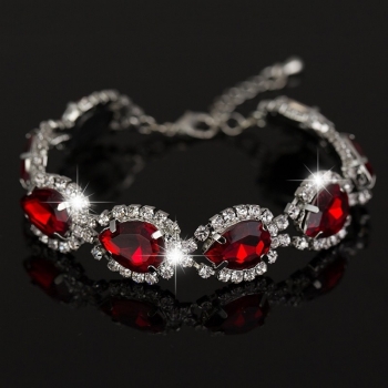 Bransoletka B282 srebrna czerwone kryształy