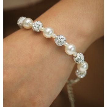 Bransoletka B305 perły białe z cyrkoniami