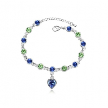 Bransoletka B356 srebrna niebieski/zielony kryształ