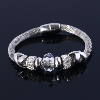 Bransoletka B360 srebrna, magnetyczna biały kryształ