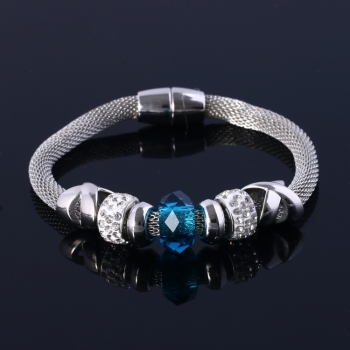 Bransoletka B364 srebrna, magnetyczna niebieski kryształ