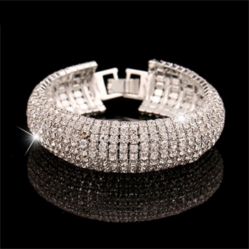 Bransoletka B483 srebrna z białymi kryształkami/cyrkoniami
