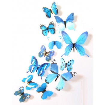 Motyle D622 dekoracyjne niebieskie 3D (12szt) naklejka