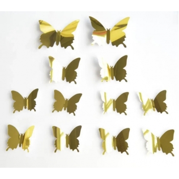 Motyle D626 dekoracyjne złote 3D (12szt) naklejka