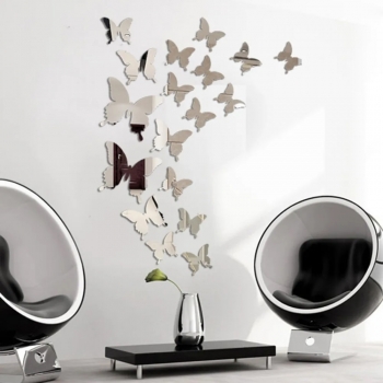 Motyle D627 dekoracyjne srebrne 3D (12szt) naklejka