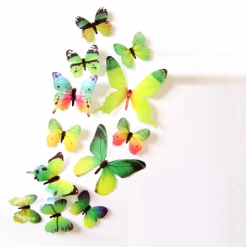Motyle D657 dekoracyjne zielone 3D (12szt) naklejka