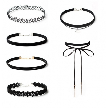 Naszyjnik choker 6szt N014 czarny