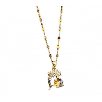 Naszyjnik złoty N137 z kryształem delfinek