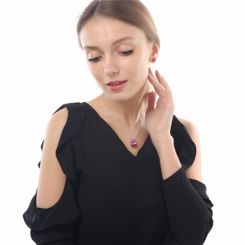 Zestaw Z612 srebrny-różowy bransoletka+kolczyki+naszyjnik